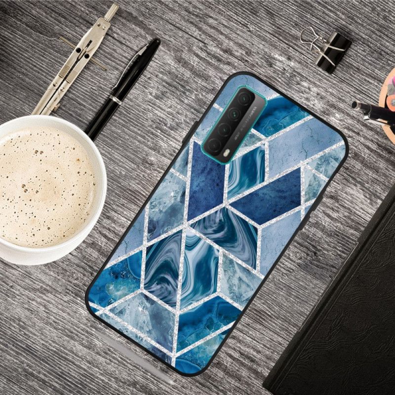 Hoesje Huawei P Smart 2021 Groen Zwart Marmer Met Donkere Geometrie