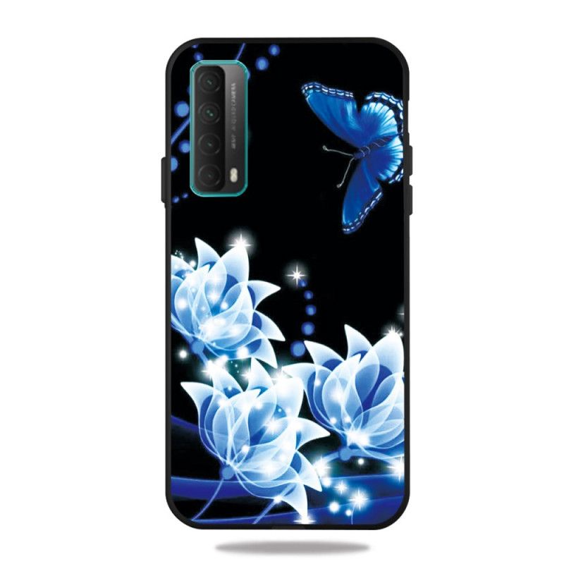Hoesje Huawei P Smart 2021 Vlinder En Blauwe Bloemen