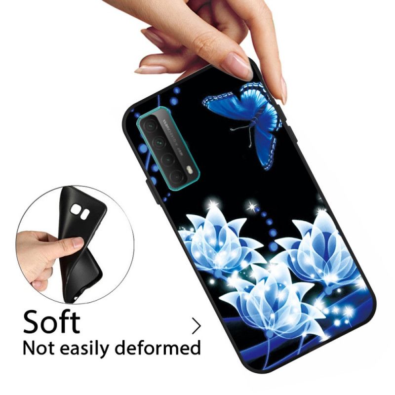 Hoesje Huawei P Smart 2021 Vlinder En Blauwe Bloemen