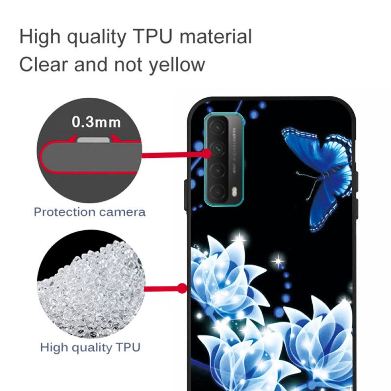 Hoesje Huawei P Smart 2021 Vlinder En Blauwe Bloemen