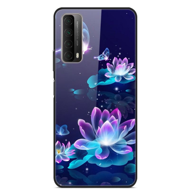 Hoesje voor Huawei P Smart 2021 Marineblauw Donkerblauw Decoratieve Bloemen Van Gehard Glas