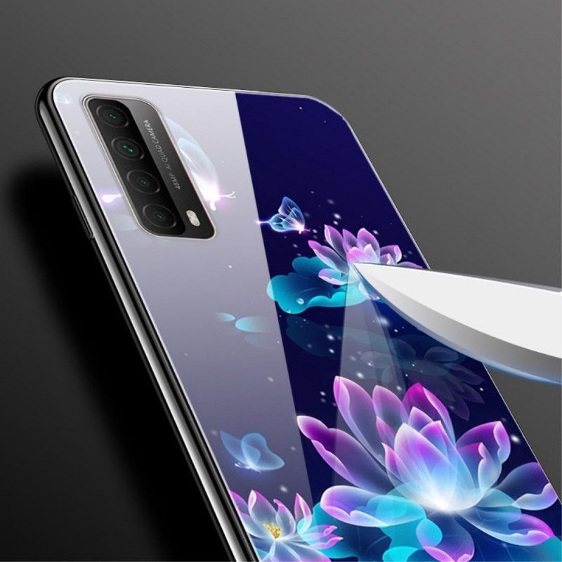 Hoesje voor Huawei P Smart 2021 Marineblauw Donkerblauw Decoratieve Bloemen Van Gehard Glas