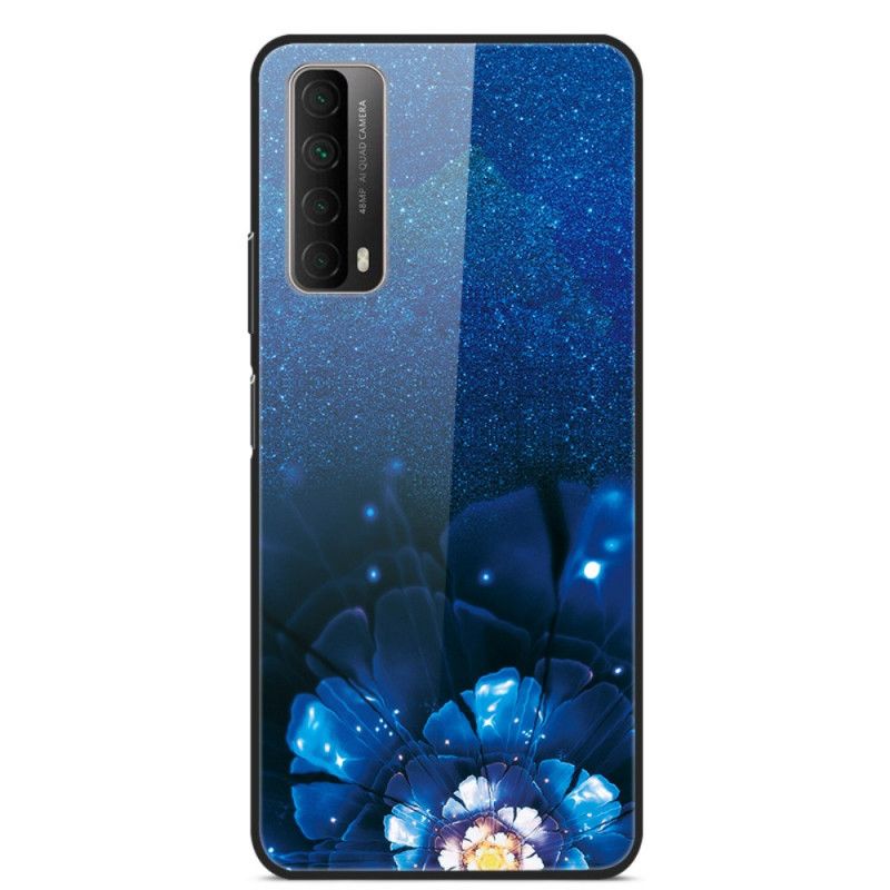 Hoesje voor Huawei P Smart 2021 Marineblauw Donkerblauw Decoratieve Bloemen Van Gehard Glas