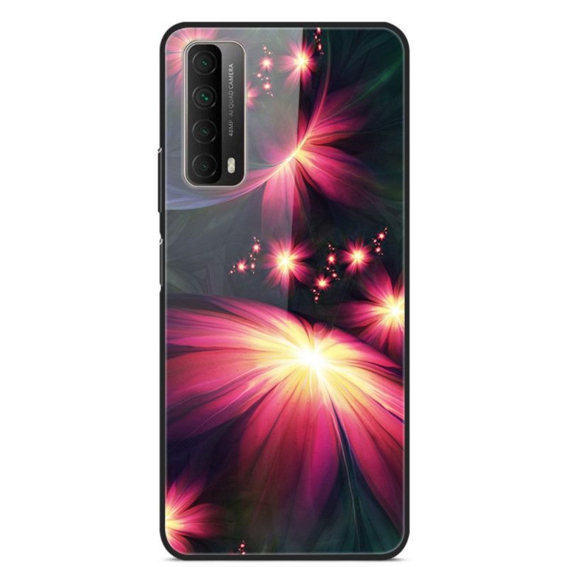 Hoesje voor Huawei P Smart 2021 Marineblauw Donkerblauw Decoratieve Bloemen Van Gehard Glas