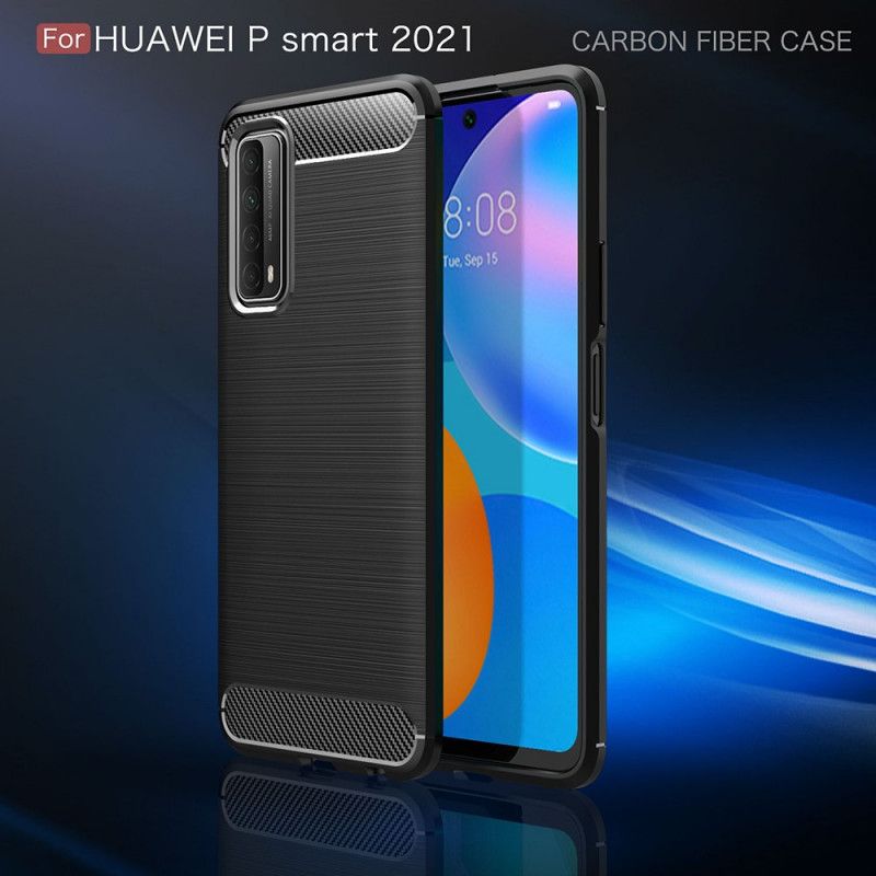 Hoesje voor Huawei P Smart 2021 Rood Zwart Geborsteld Koolstofvezel