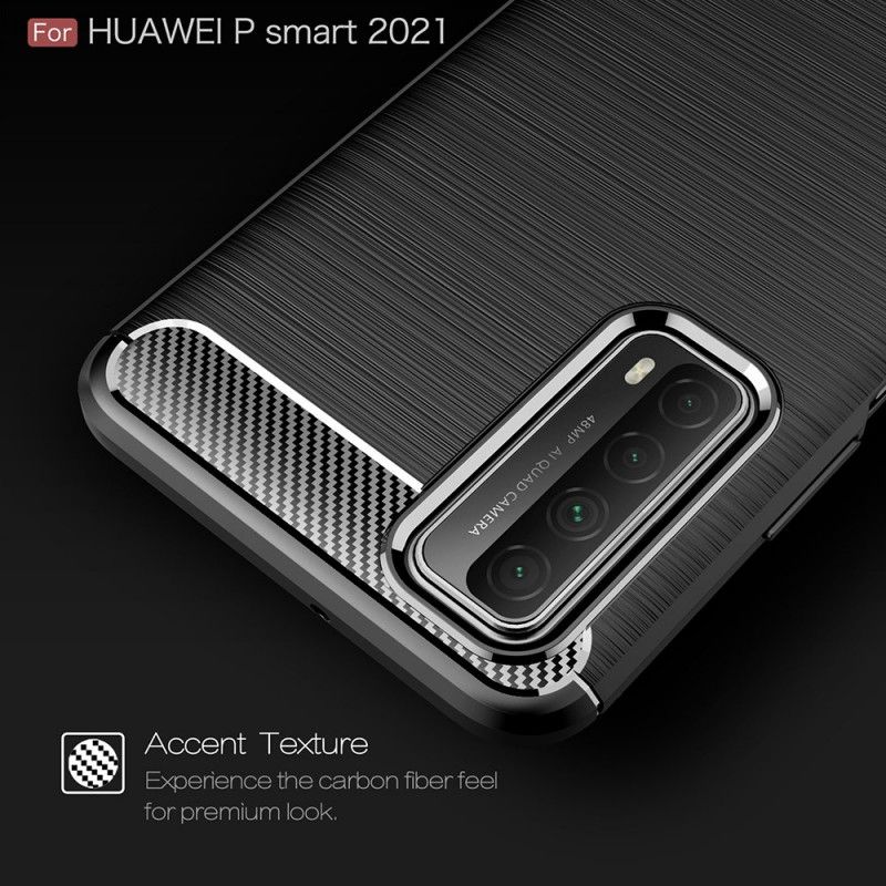 Hoesje voor Huawei P Smart 2021 Rood Zwart Geborsteld Koolstofvezel