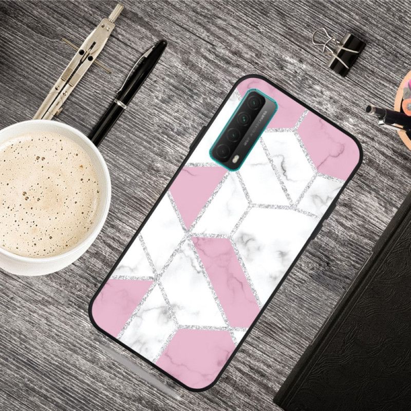 Hoesje voor Huawei P Smart 2021 Roze Wit Marmerheldere Geometrie