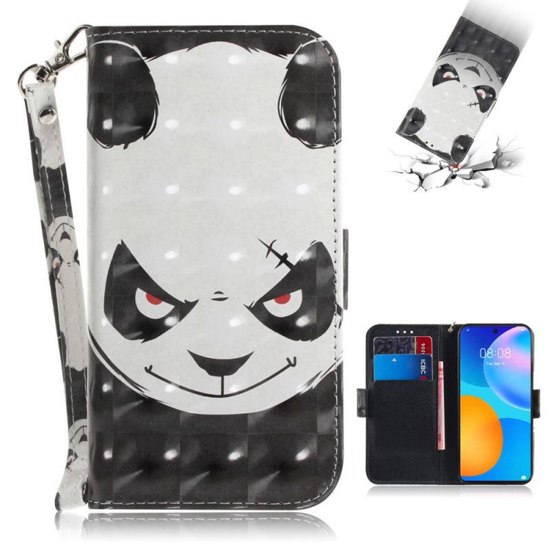 Leren Hoesje Huawei P Smart 2021 Boze Panda Met String