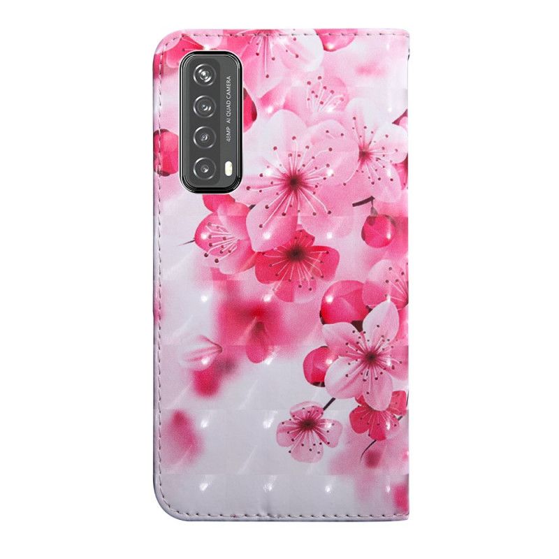 Leren Hoesje Huawei P Smart 2021 Roze Magenta Lichtvlek Bloemen Bloeien