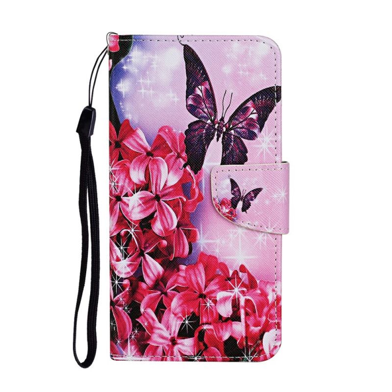 Leren Hoesje Huawei P Smart 2021 Roze Magenta String Bloemenvlinders