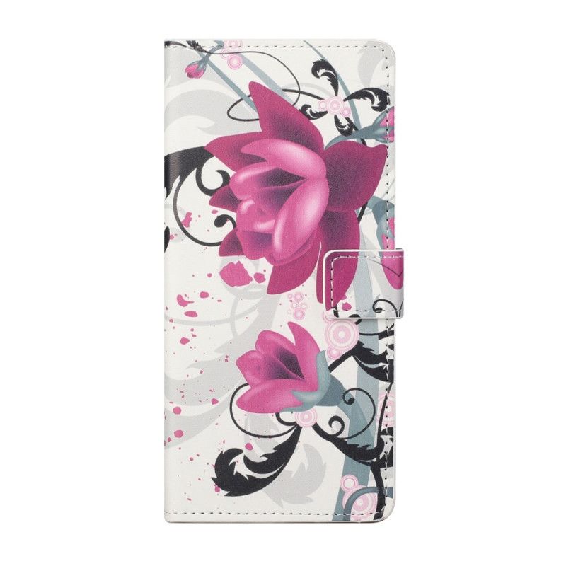 Leren Hoesje Huawei P Smart 2021 Roze Magenta Tropische Bloemen