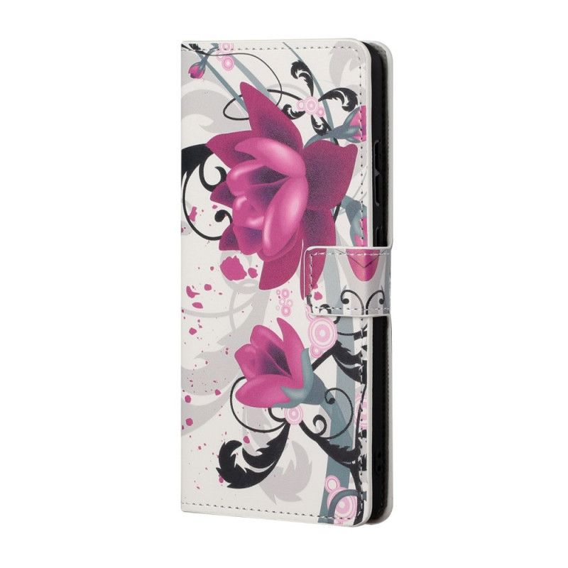 Leren Hoesje Huawei P Smart 2021 Roze Magenta Tropische Bloemen