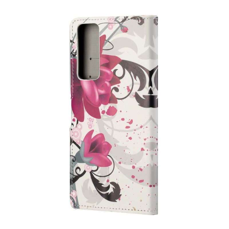 Leren Hoesje Huawei P Smart 2021 Roze Magenta Tropische Bloemen