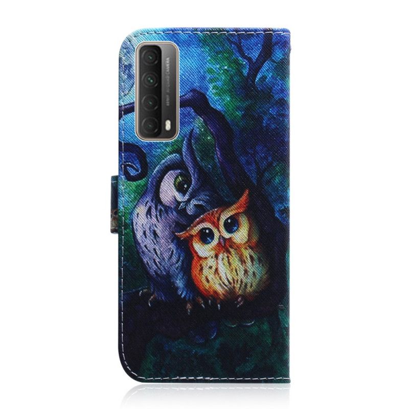 Leren Hoesje Huawei P Smart 2021 Telefoonhoesje Uil Schilderij