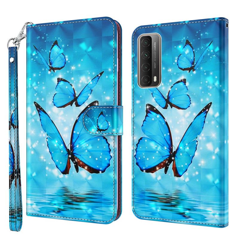 Leren Hoesje Huawei P Smart 2021 Vliegende Blauwe Vlinders