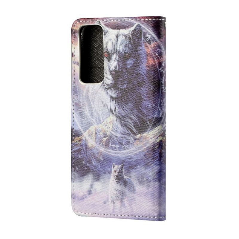 Leren Hoesje Huawei P Smart 2021 Wolf In De Winter Met String