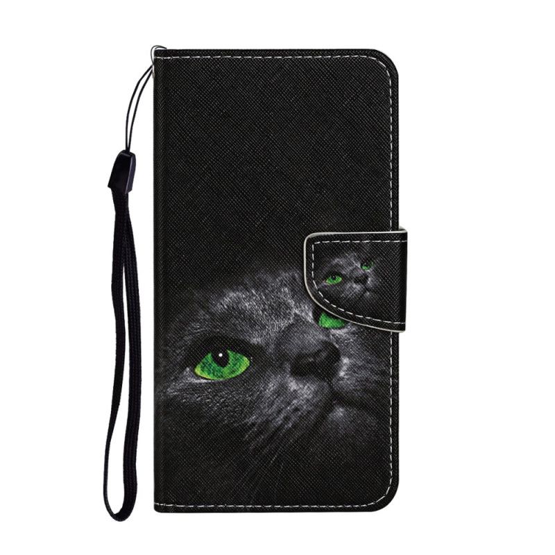 Leren Hoesje voor Huawei P Smart 2021 Kat Met Groene Ogen Met String