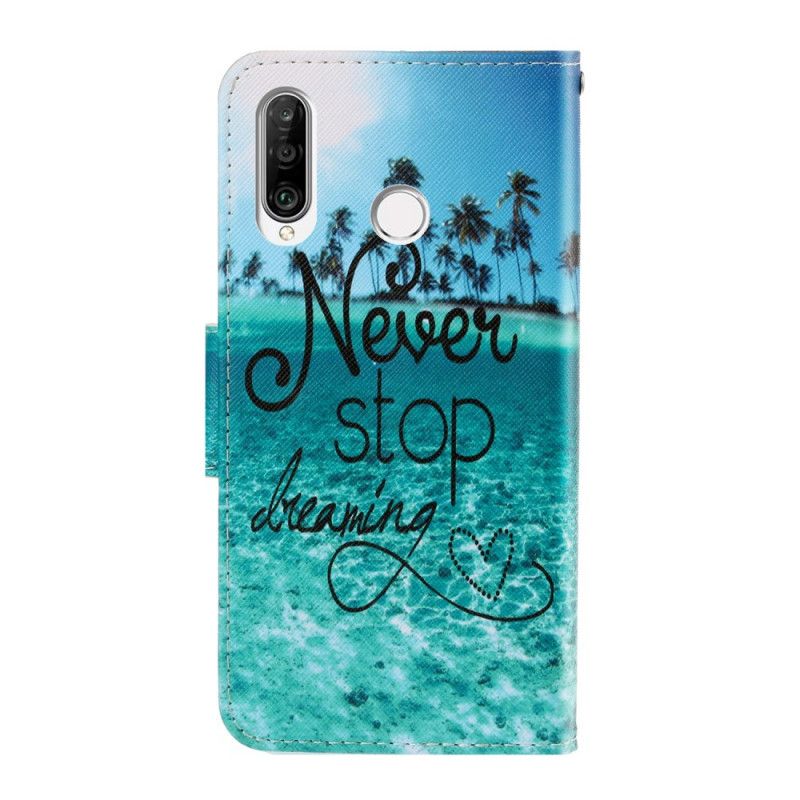 Bescherming Hoesje Huawei Y6p Telefoonhoesje Stop Nooit Met Dromen Marine Met String