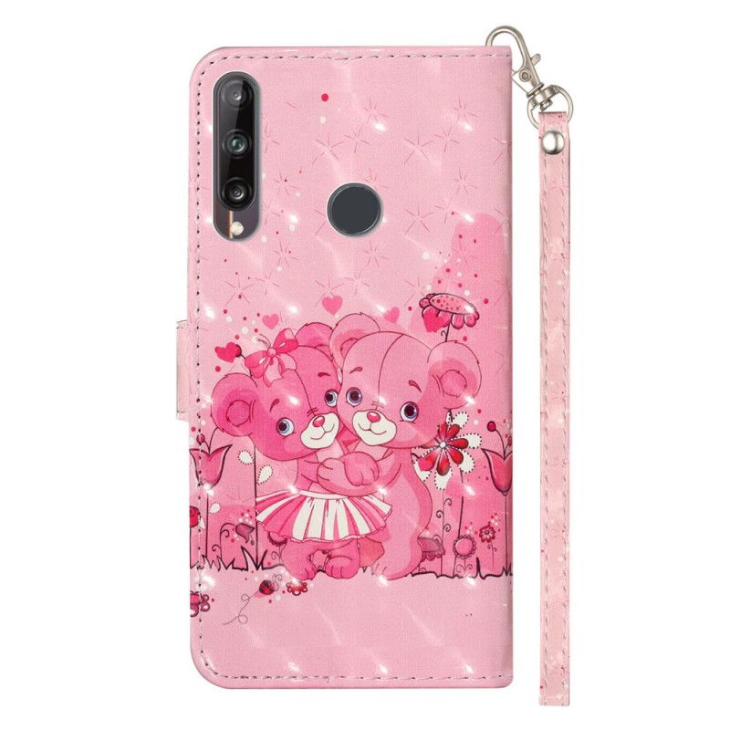 Bescherming Hoesje Huawei Y6p Telefoonhoesje Teddyberen Lichtvlekjes Met Riempje