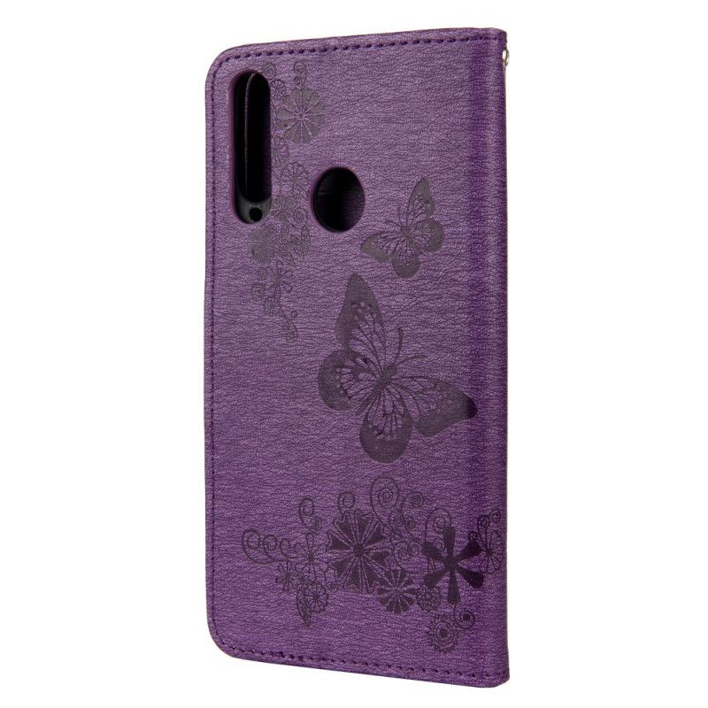 Cover Folio-hoesje Huawei Y6p Grijs Zwart Telefoonhoesje Alleen Vlinders Met String