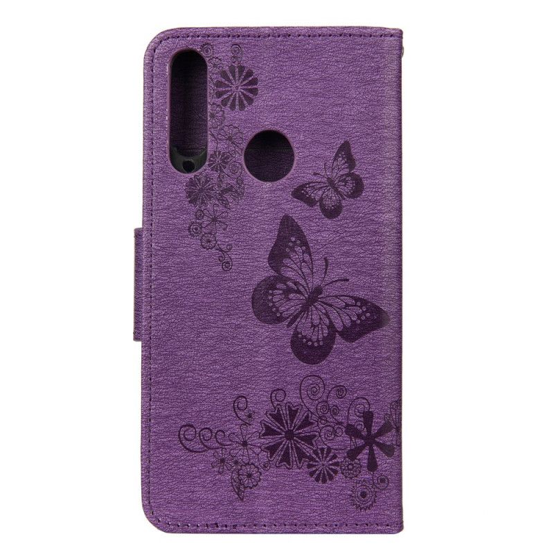 Cover Folio-hoesje Huawei Y6p Grijs Zwart Telefoonhoesje Alleen Vlinders Met String