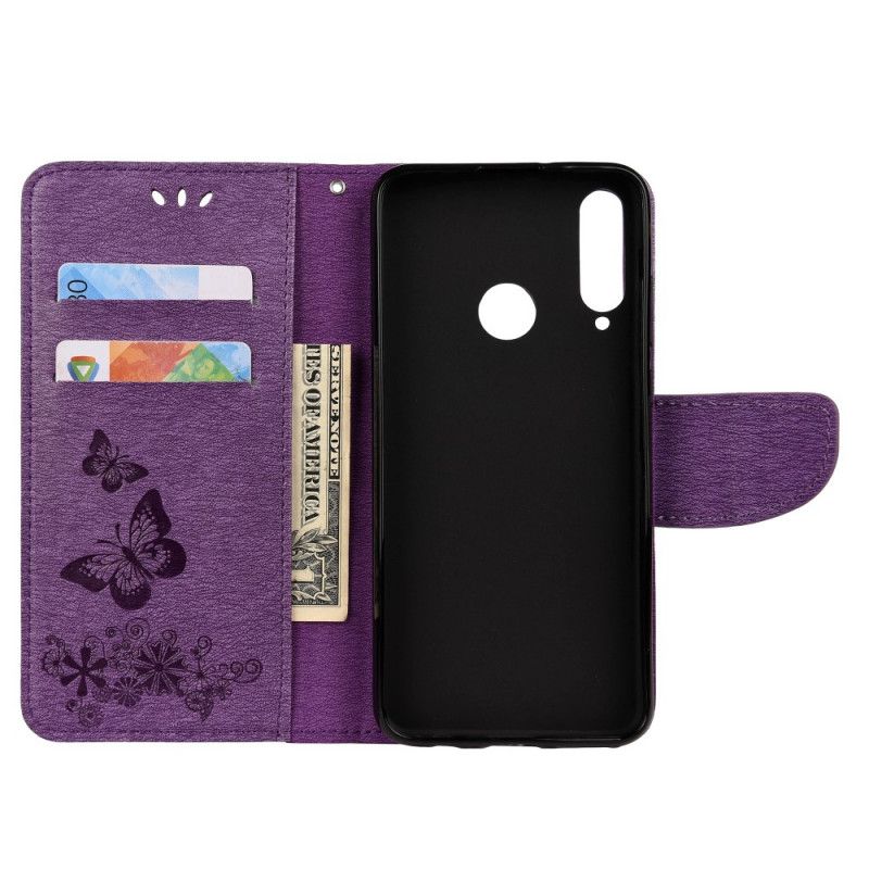 Cover Folio-hoesje Huawei Y6p Grijs Zwart Telefoonhoesje Alleen Vlinders Met String