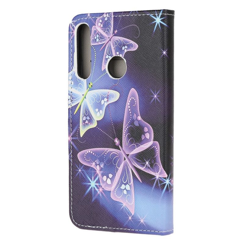 Cover Folio-hoesje Huawei Y6p Paars Lichtblauw Telefoonhoesje Vlinders En Bloemen 2