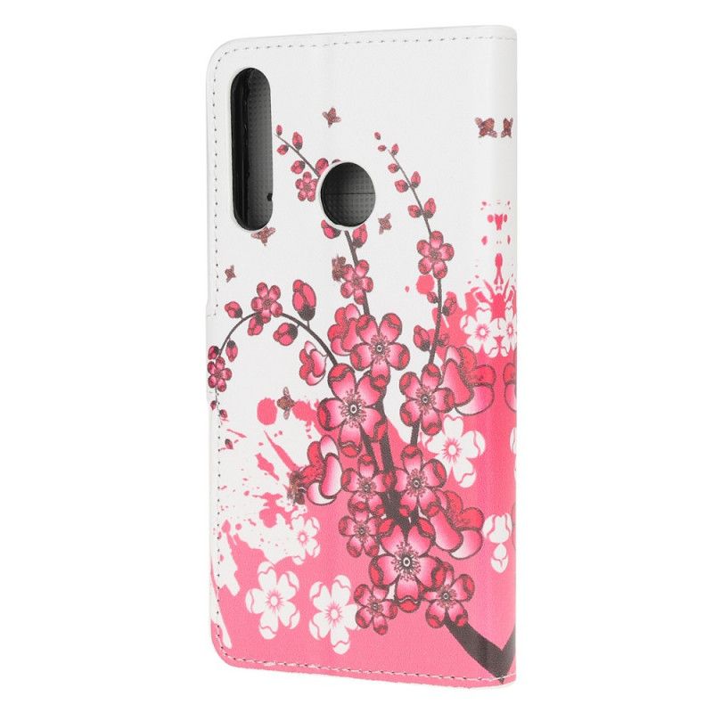 Cover Folio-hoesje Huawei Y6p Roze Magenta Telefoonhoesje Tropische Bloemen