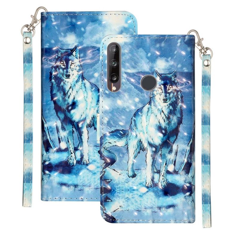 Cover Folio-hoesje Huawei Y6p Telefoonhoesje Wolfslampjes Met Riempje