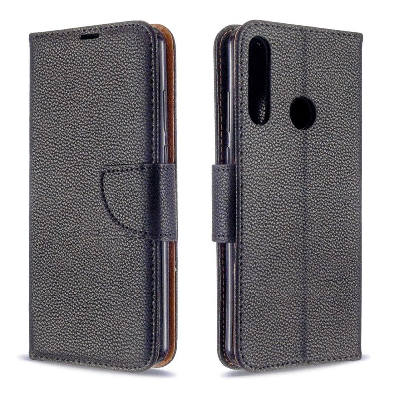 Flip Case Leren Huawei Y6p Grijs Zwart Lychee Schuine Flap