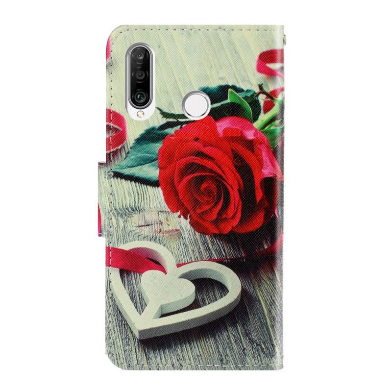 Flip Case Leren Huawei Y6p Romantische Roos Met String