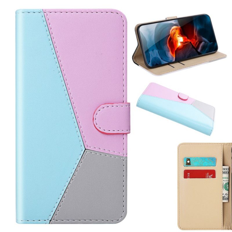 Flip Case Leren Huawei Y6p Roze Grijs Driekleurig Leereffect