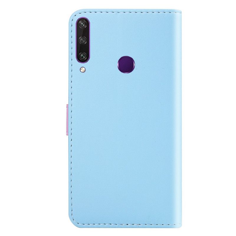 Flip Case Leren Huawei Y6p Roze Grijs Driekleurig Leereffect