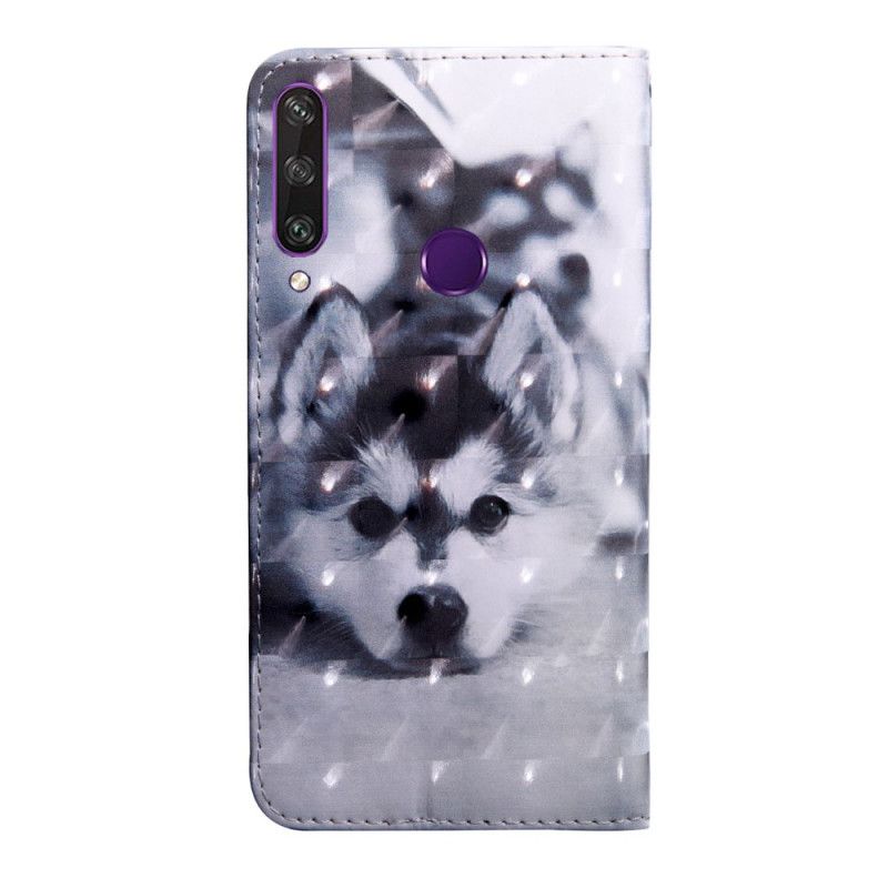 Flip Case Leren Huawei Y6p Zwart-Witte Hond