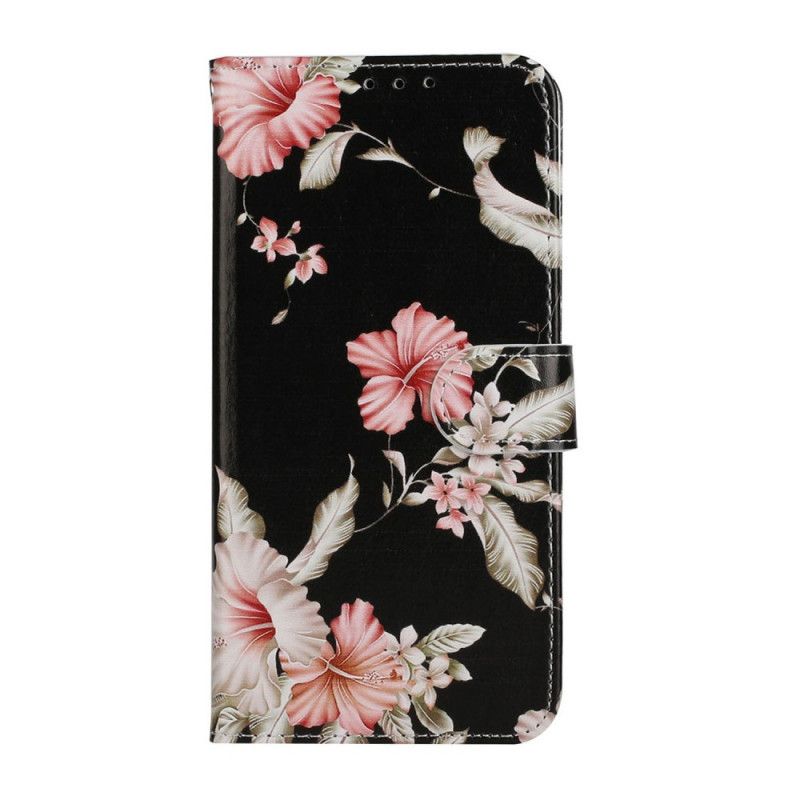 Folio-hoesje Huawei Y6p Lichtblauw Zwart Talloze Bloemen