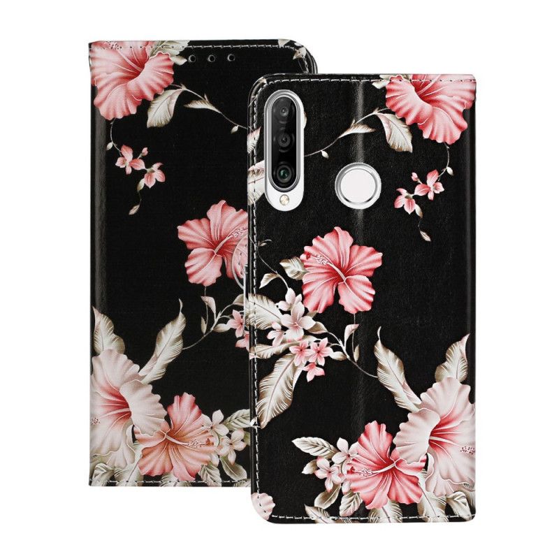 Folio-hoesje Huawei Y6p Lichtblauw Zwart Talloze Bloemen