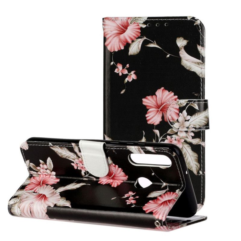 Folio-hoesje Huawei Y6p Lichtblauw Zwart Talloze Bloemen