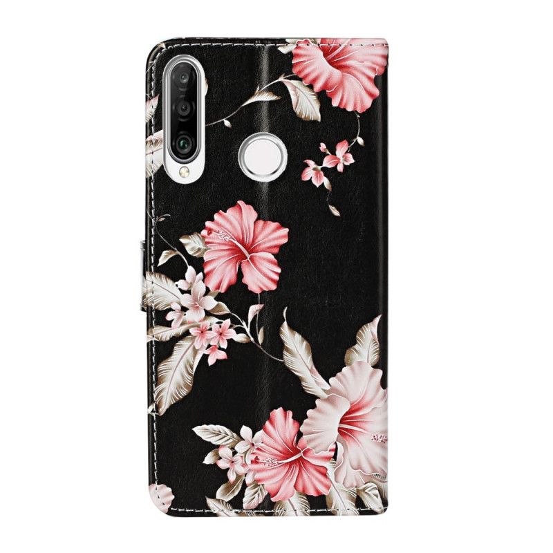 Folio-hoesje Huawei Y6p Lichtblauw Zwart Talloze Bloemen