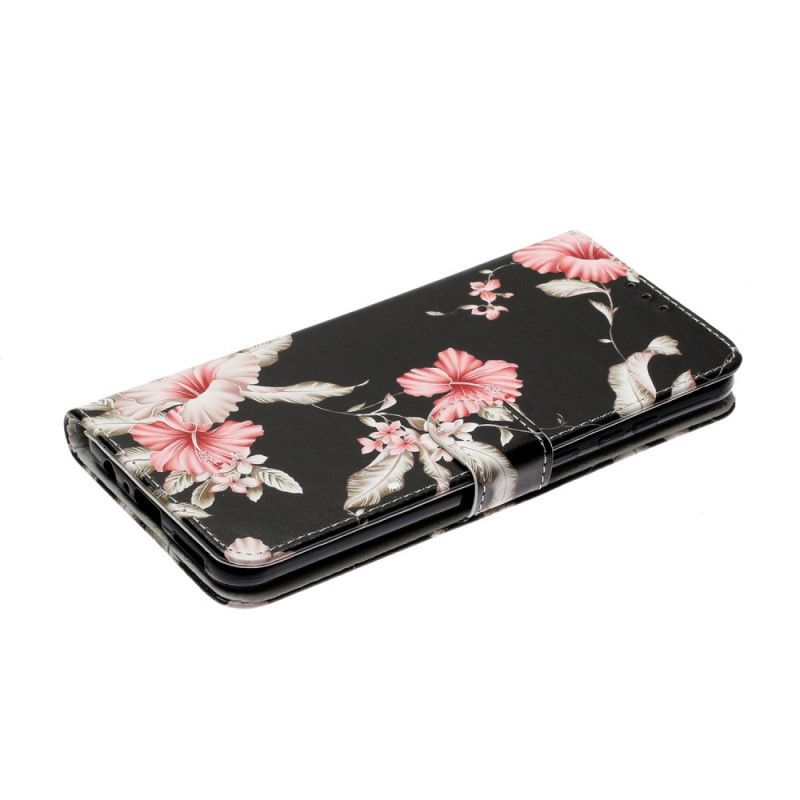 Folio-hoesje Huawei Y6p Lichtblauw Zwart Talloze Bloemen