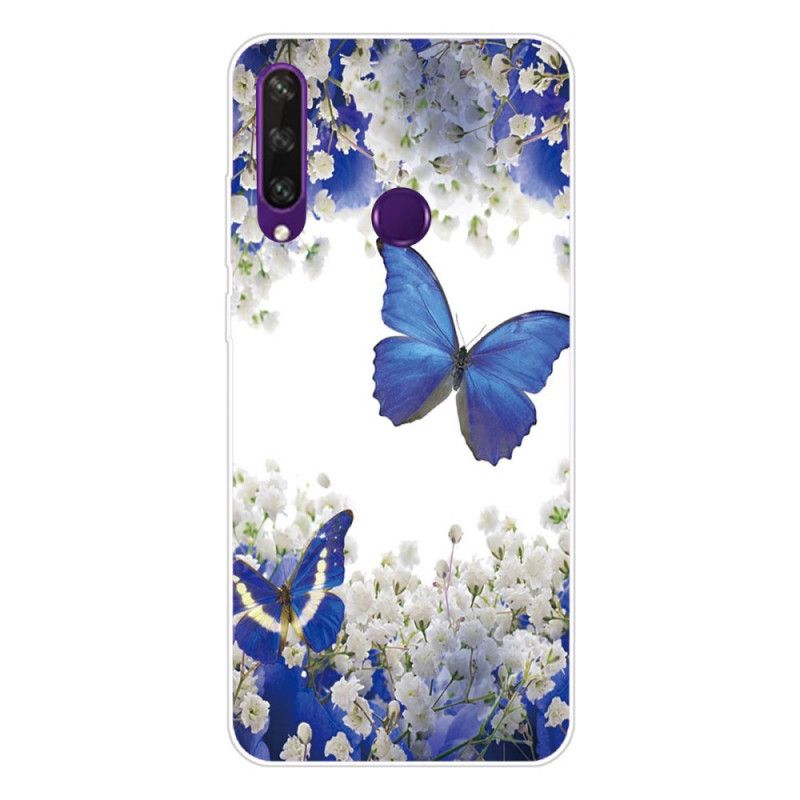 Hoesje Huawei Y6p Goud Donkerblauw Vlinders