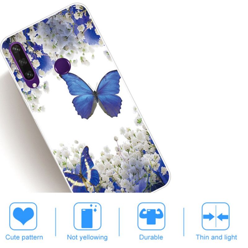 Hoesje Huawei Y6p Goud Donkerblauw Vlinders