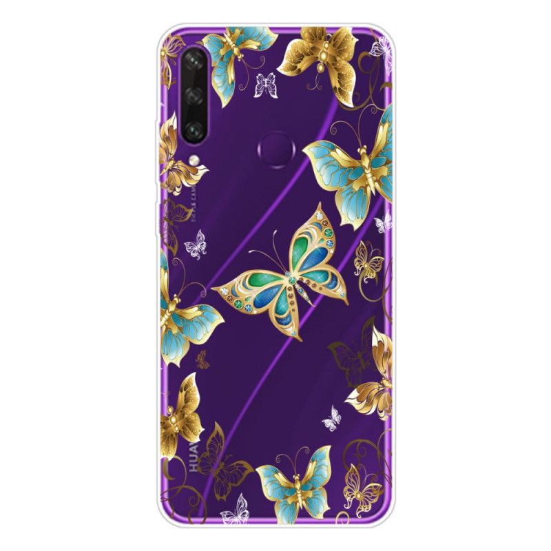 Hoesje Huawei Y6p Goud Donkerblauw Vlinders