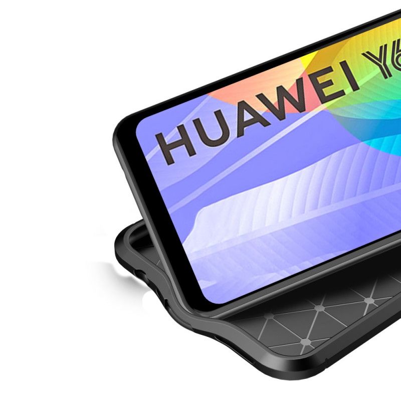 Hoesje Huawei Y6p Rood Zwart Dubbellijns Lychee Leereffect