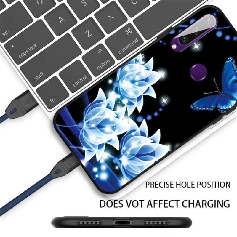 Hoesje Huawei Y6p Vlinder En Blauwe Bloemen