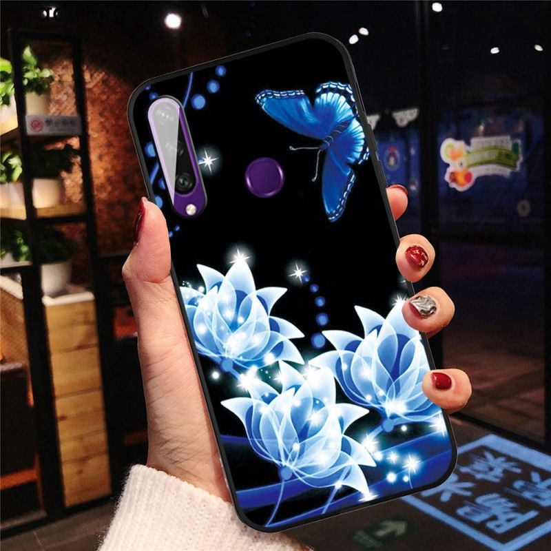 Hoesje Huawei Y6p Vlinder En Blauwe Bloemen