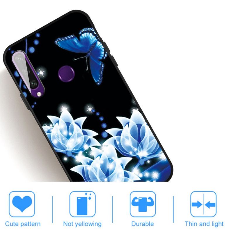 Hoesje Huawei Y6p Vlinder En Blauwe Bloemen