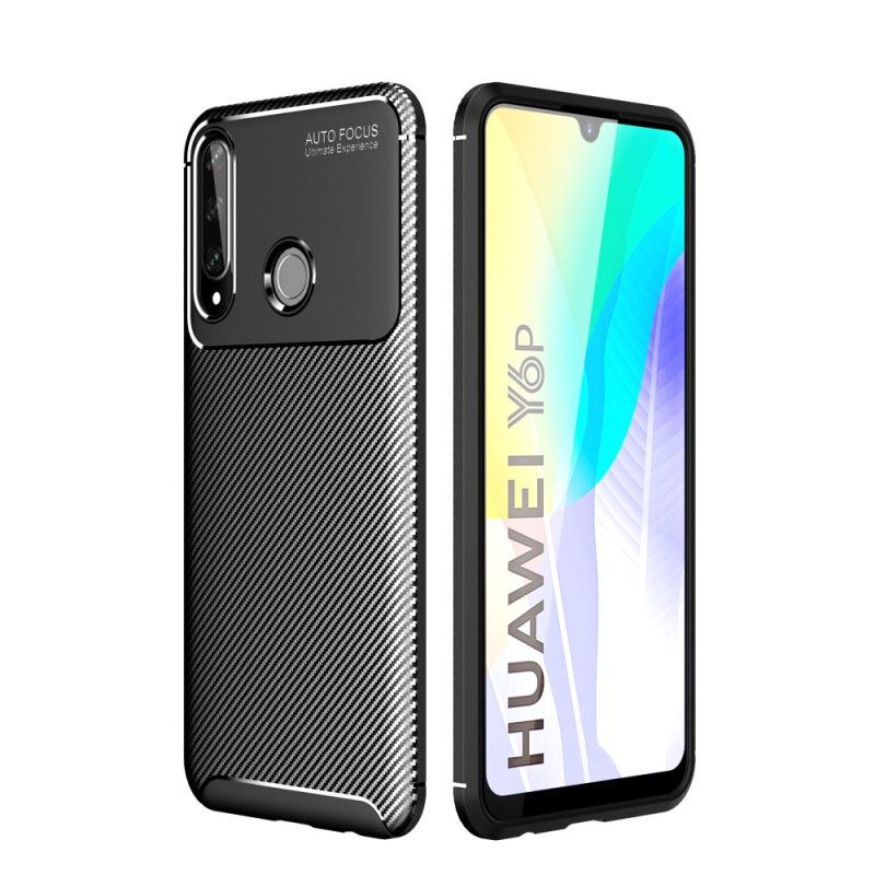 Hoesje voor Huawei Y6p Donkerblauw Zwart Flexibele Koolstofvezelstructuur