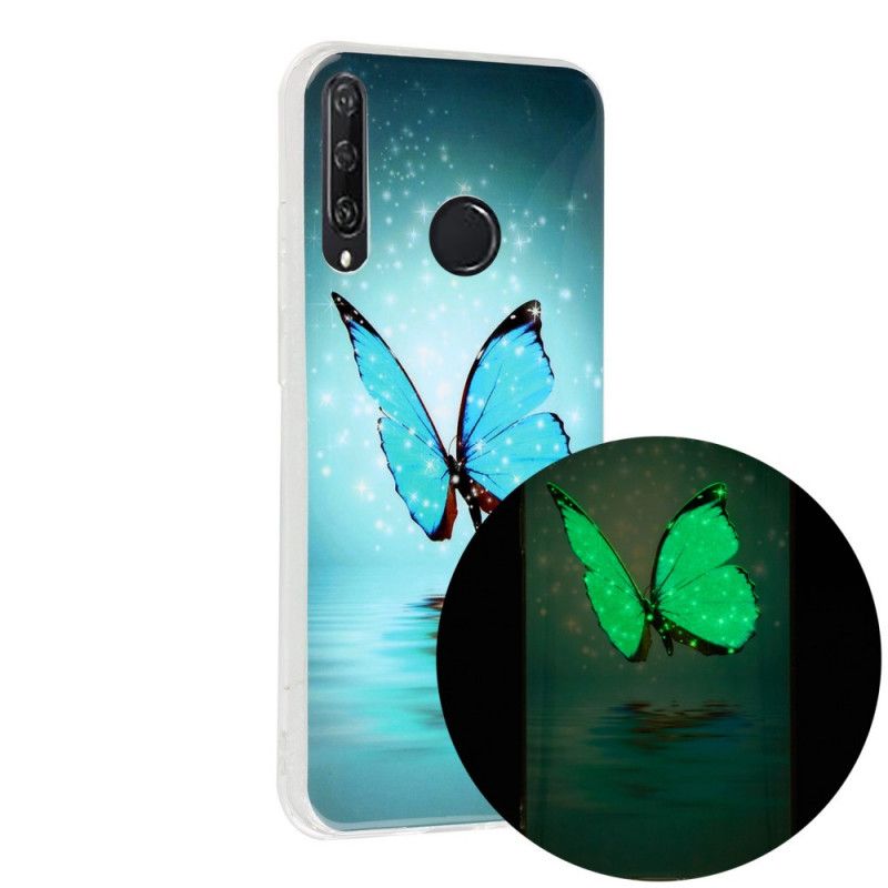 Hoesje voor Huawei Y6p Fluorescerende Blauwe Vlinder