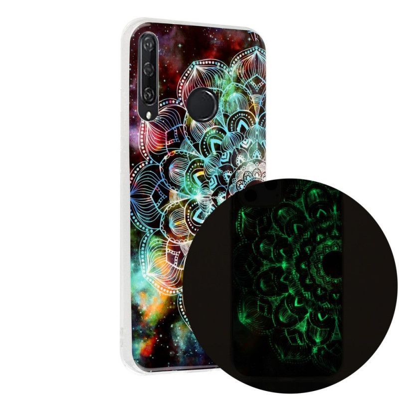 Hoesje voor Huawei Y6p Rood Zwart Fluorescerende Bloemenreeks