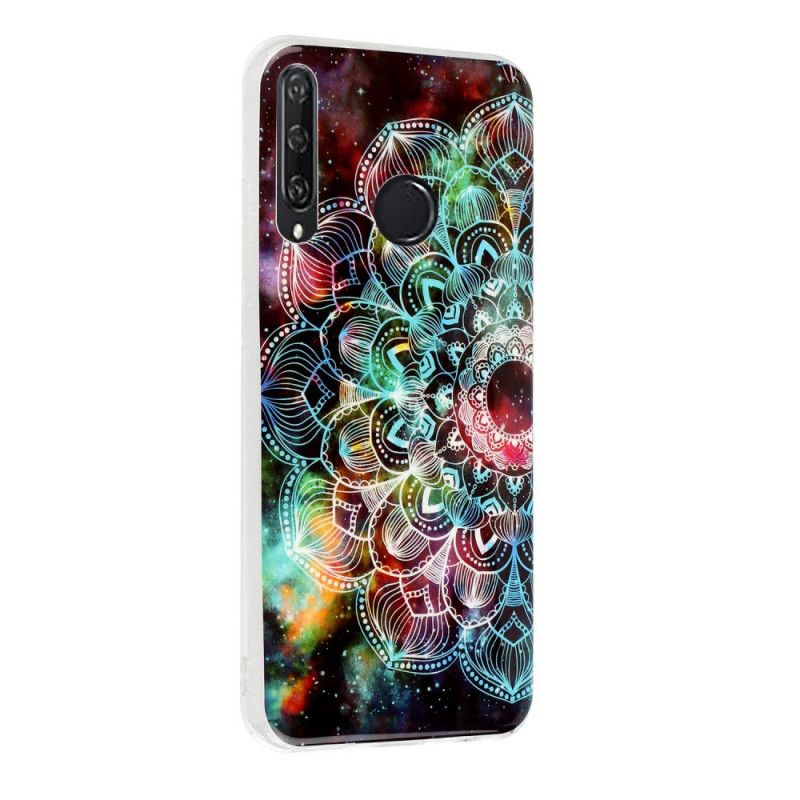 Hoesje voor Huawei Y6p Rood Zwart Fluorescerende Bloemenreeks